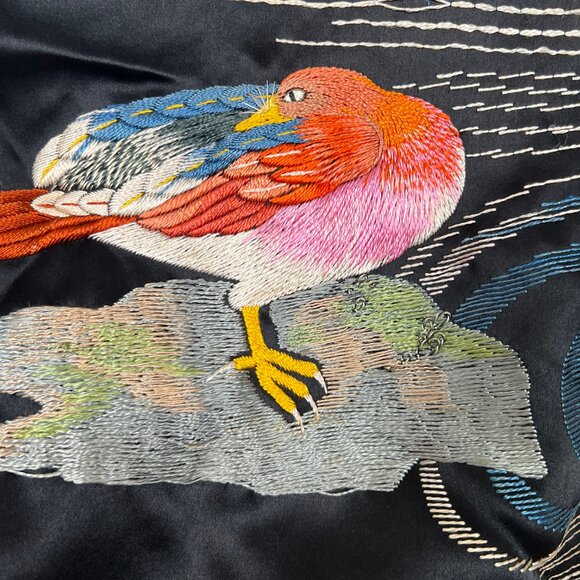 Antique Vintage Silk Kimono Robe Duster Cardigan House Coat Handmade Embroidered - Picture 9 of 13